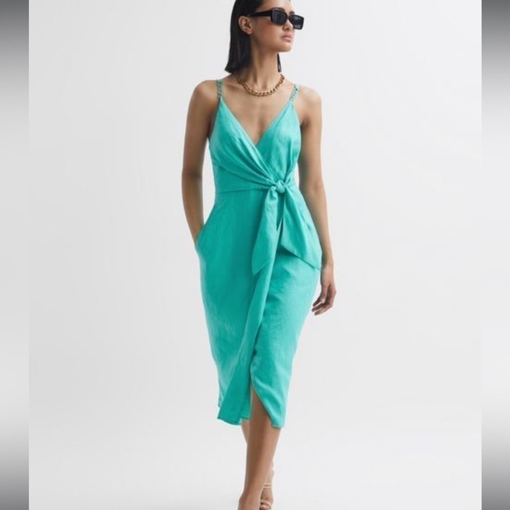 NWOT Reiss Esme Wrap Midi-Dress sleeveless teal size 6